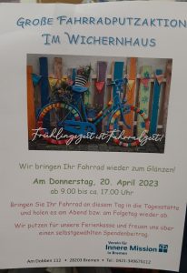 Plakat zur Fahrradputzaktion im Wichernhaus am 20. April