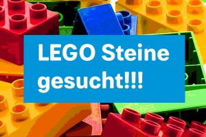 Abbilung von Legosteinen mit dem Aufruf: Lego Steine gesucht!