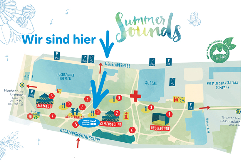 Eine Ggrafik mit den Standorten von SummerSounds